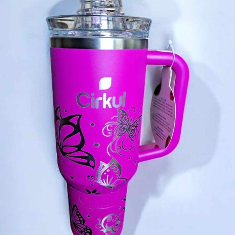 New Cirkul 40 oz Stainless Steel Tumbler Laser Engraved Butterfly Themed Pink